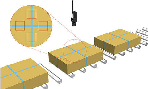 Checking the presence and position of bands on cardboard packaging